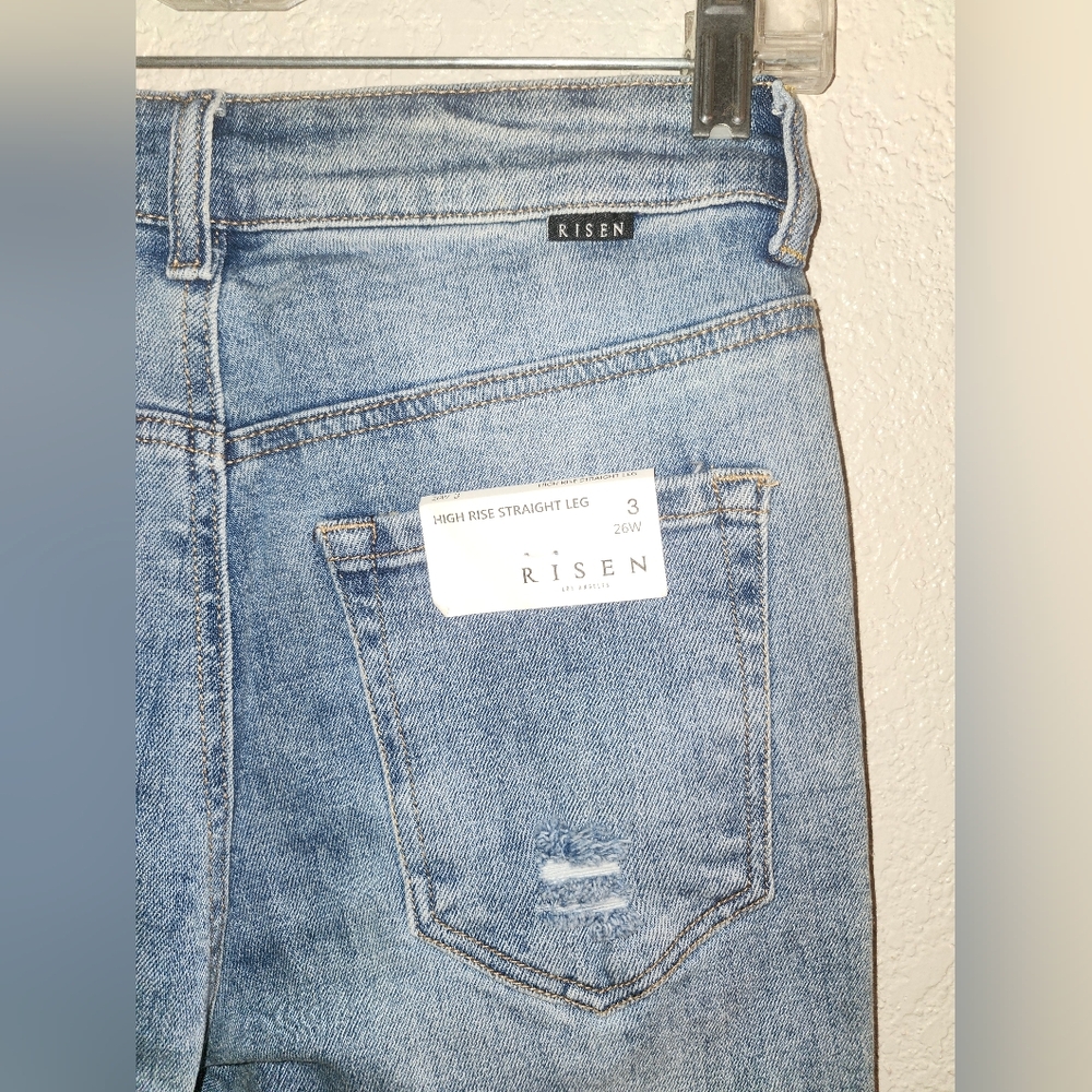 NWT Risen "Button Fly High Rise Straight Leg" Light Distressing Light Wash 3/26 - Picture 11 of 11